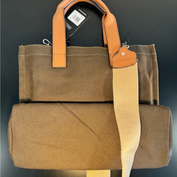 True Religion Brown Canvas Tote Bag - Olive Color with Beige Strap - NWT - Picture 4 of 8